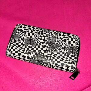 Black and White Checkered Women's Wallet with butterflies